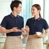 Áo đồng phục nhà hàng ăn uống màu tím than phối bo dệt GUN1980087