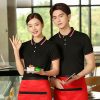 Áo polo đồng phục nhà hàng màu đen cổ phối line đỏ, trắng GUN1980085